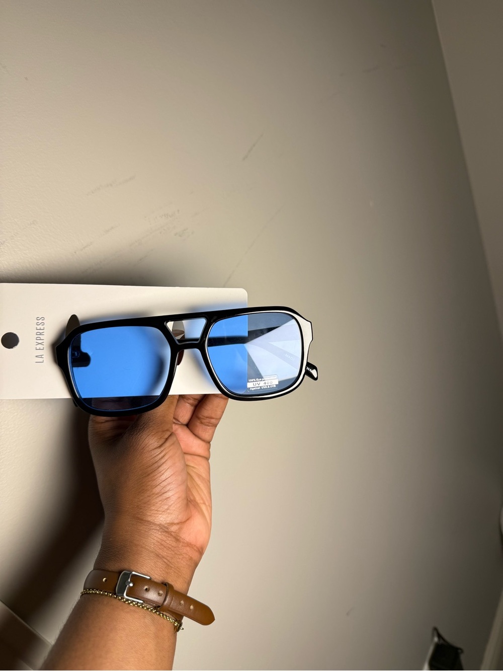 LA EXPRESS Blue Lens Black Frame Sunglasses